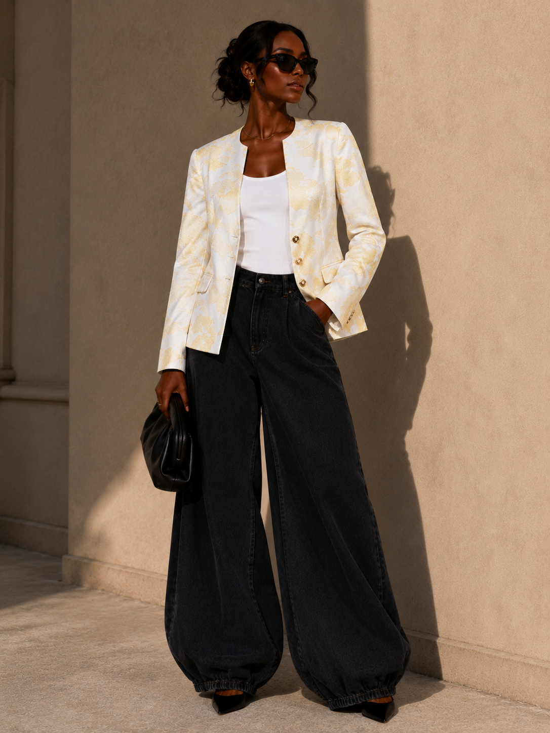 LOKITA Yellow and Cream floral jacquard blazer