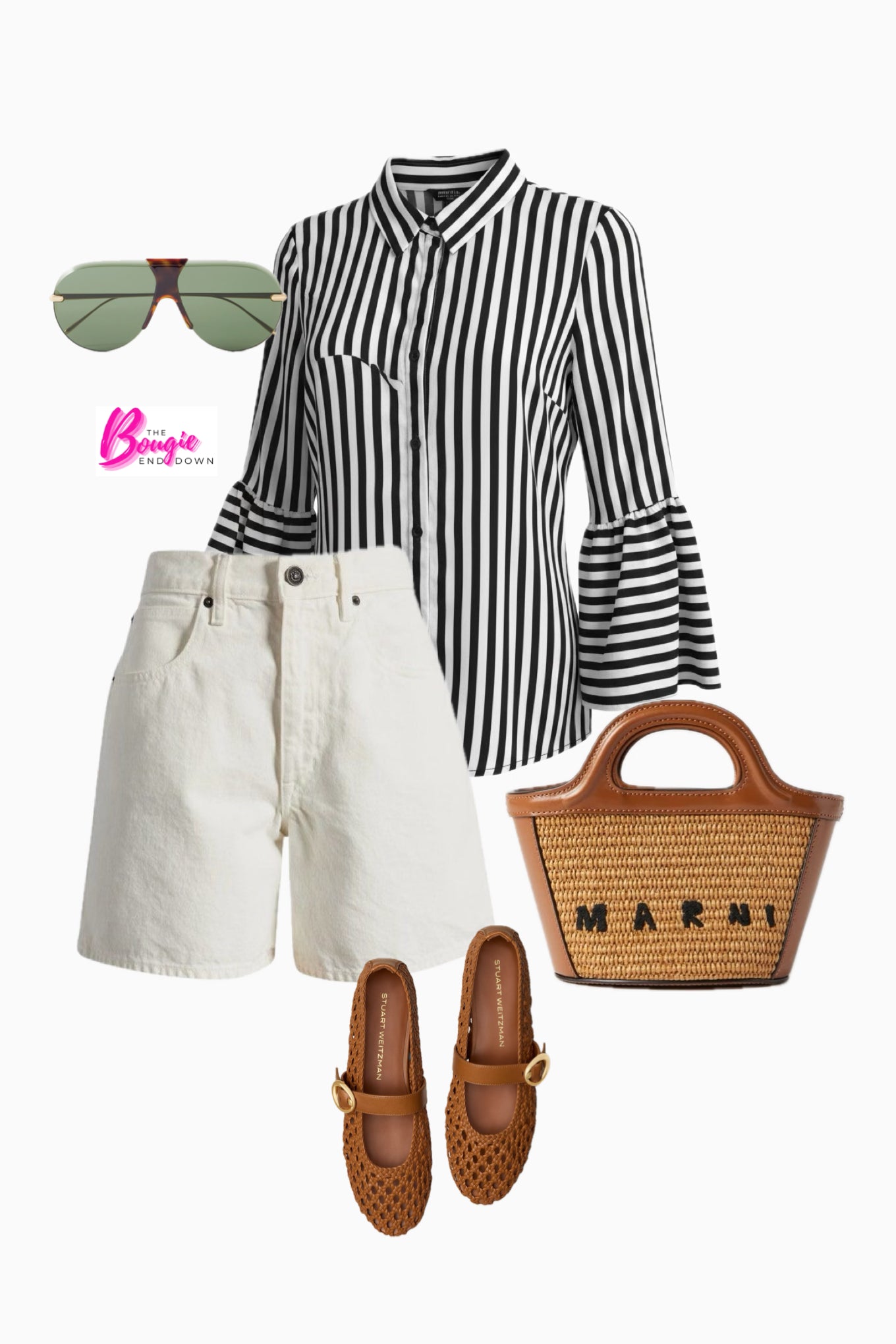 Missguided Black & White Stripe Bell Sleeve Blouse