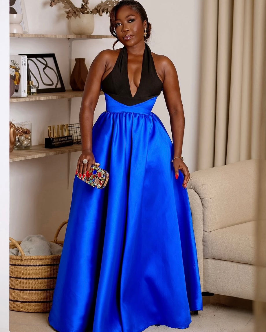 Colour block Ometsey halter gown