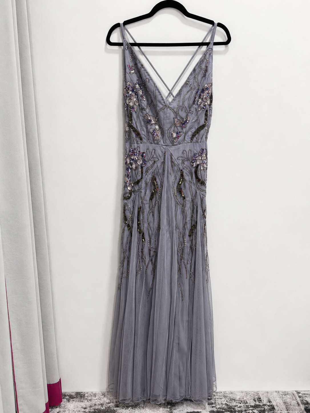 ASOS floral embellished mesh godet maxi dress