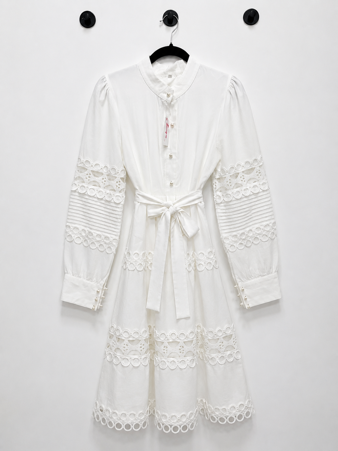 Elegant White Lace Mini Shirt Dress