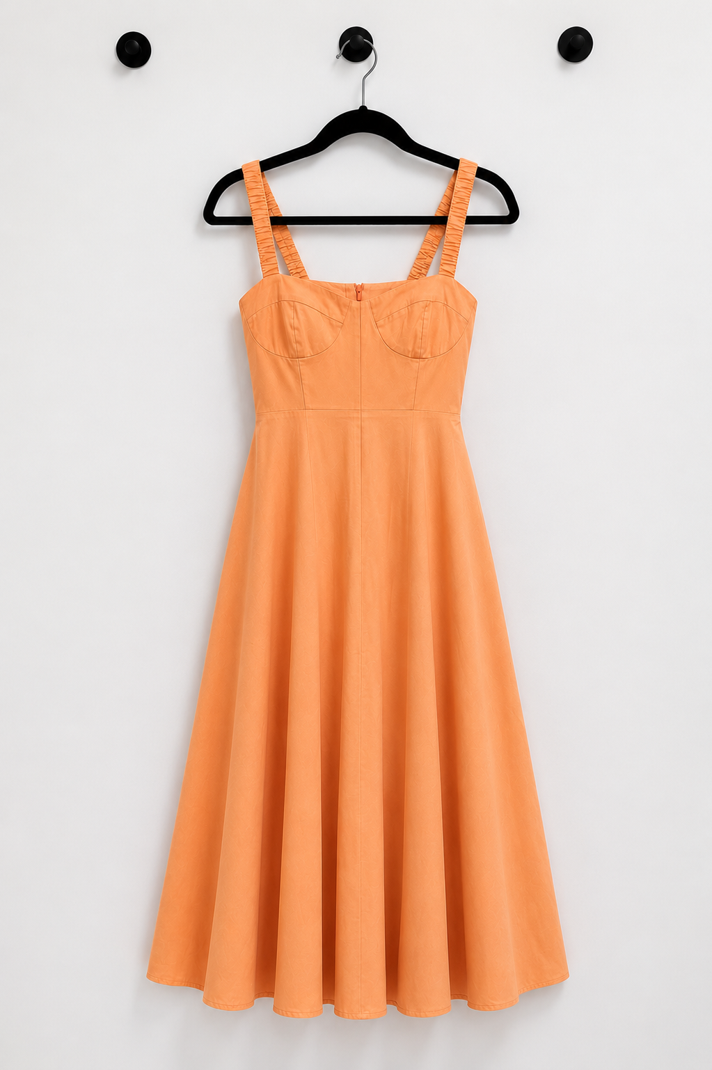 Apricot Gathered-Strap Midi Dress