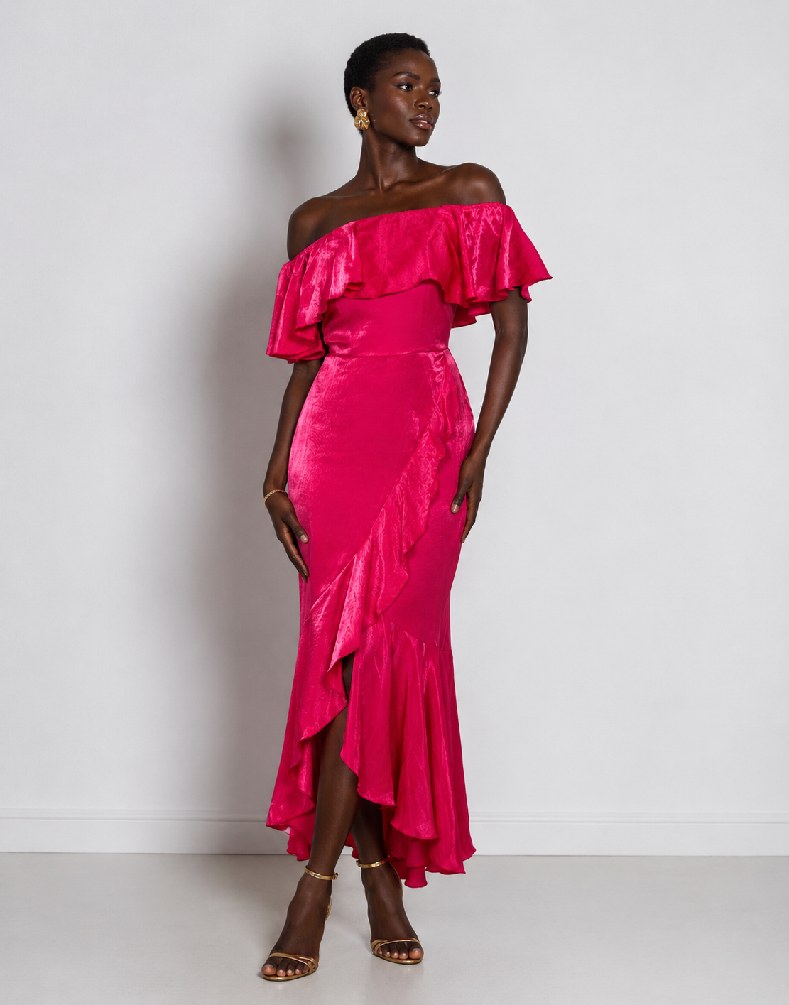 Flounce London Fuchsia Frill Midi Dress
