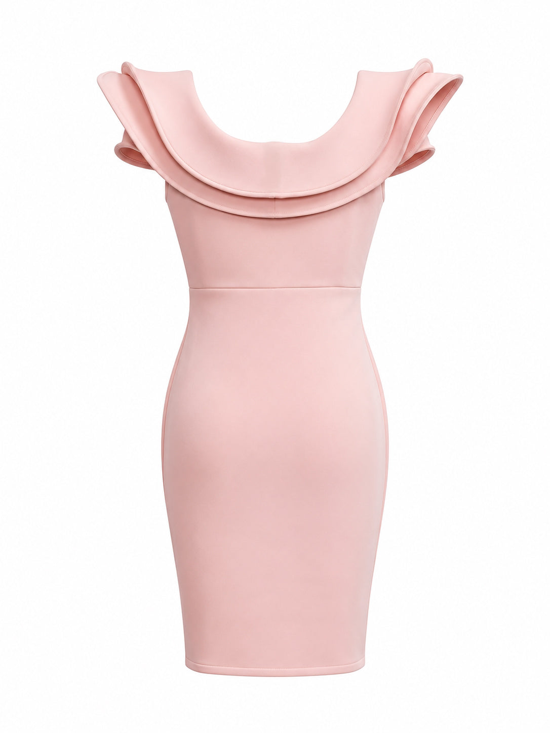 Blush mini dress with exaggerated neckline