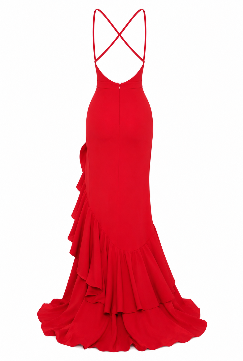 Fashion Nova Red Plunge Mermaid Gown