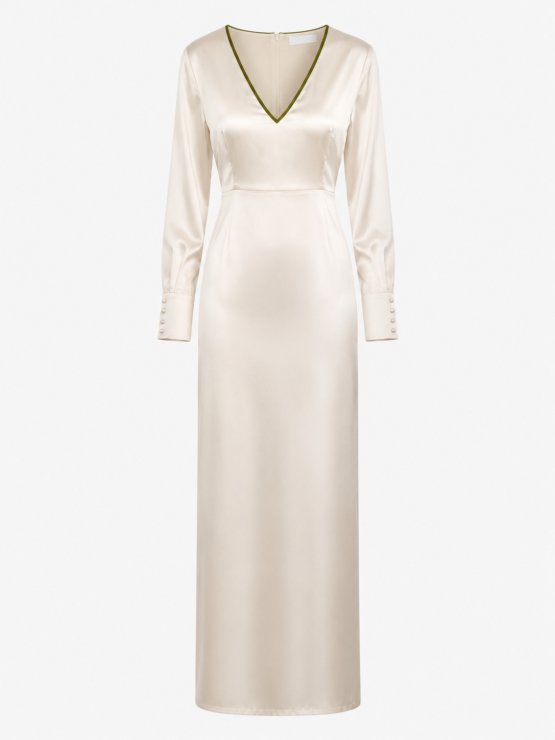 WHITE V-NECK LONGSLEEVE MAXI DRESS