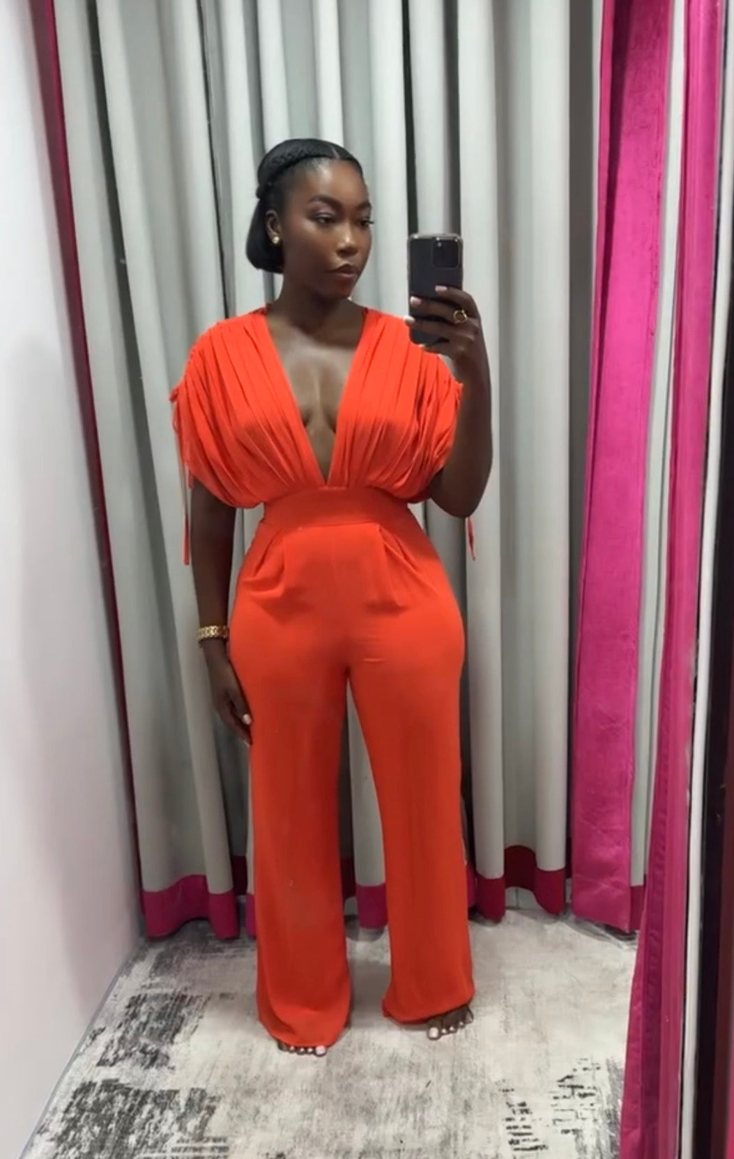 Red Missguided Ruched Sleeve Wide-Leg Jumpsuit