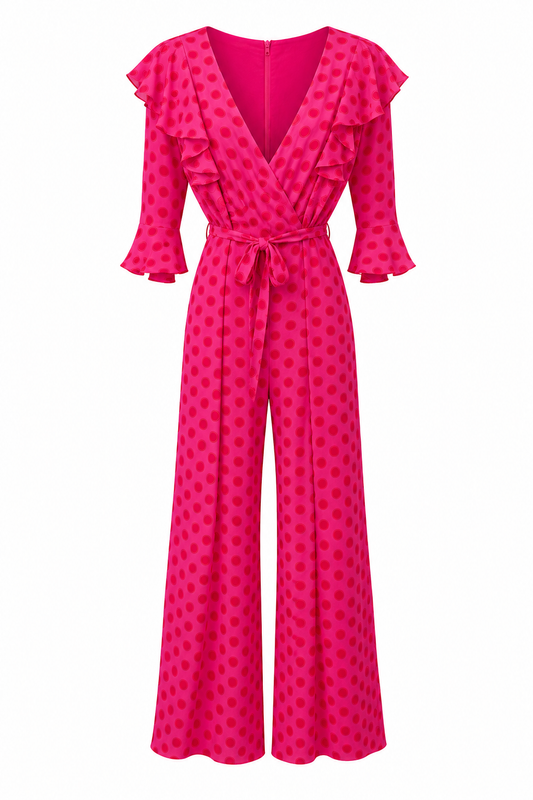 Pink and red dark pink three quarter sleeve jumpsuit