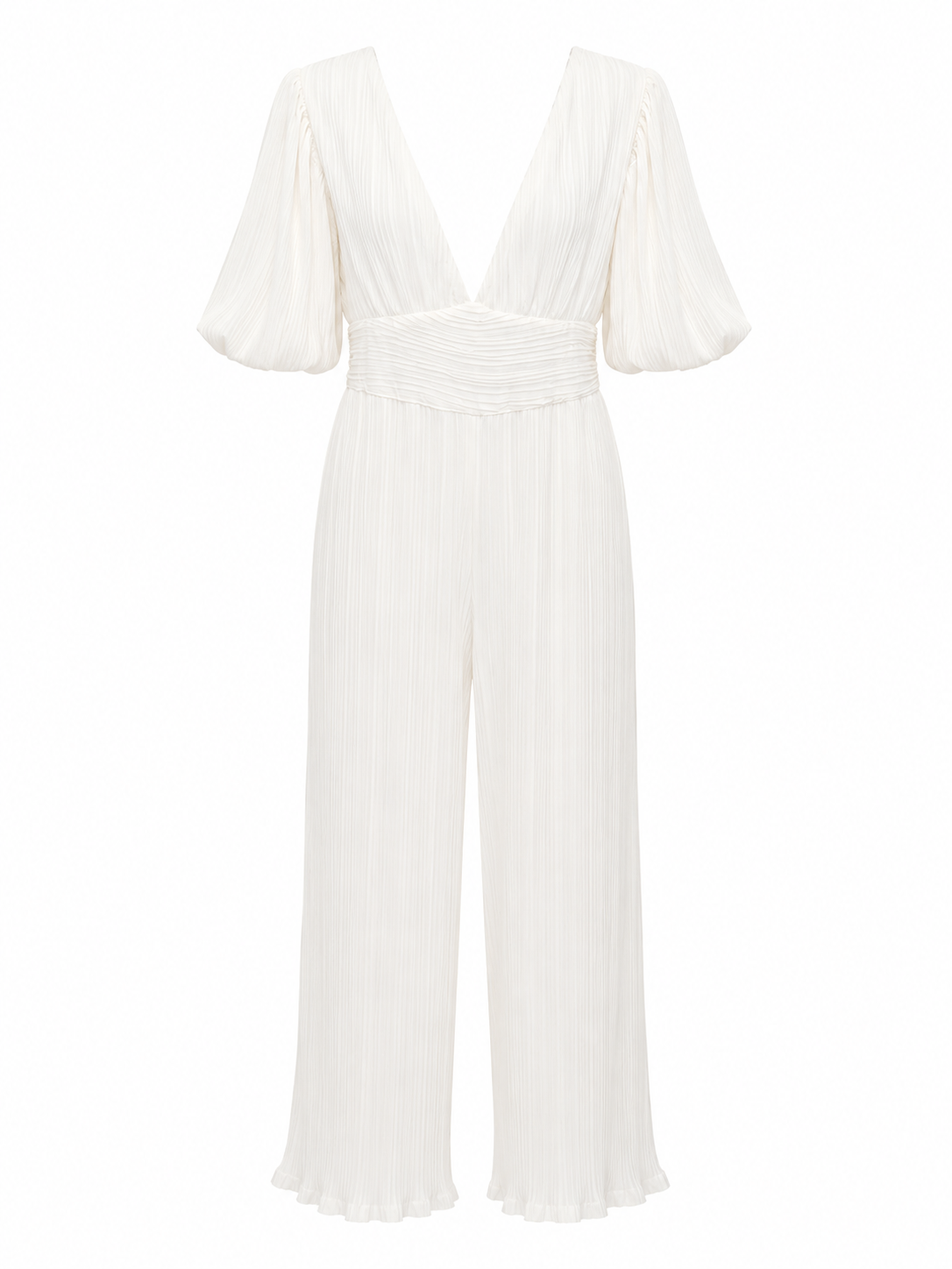 WHITE PLEATED JUMPSUIT