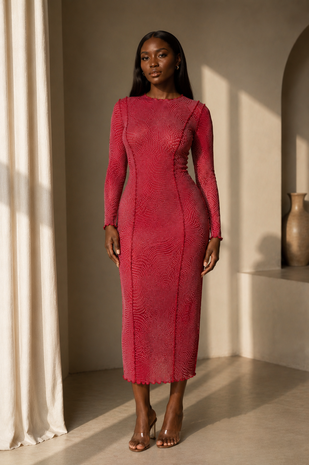 ABSTRACT MESH PRINT & OTHER STORIES MIDI DRESS