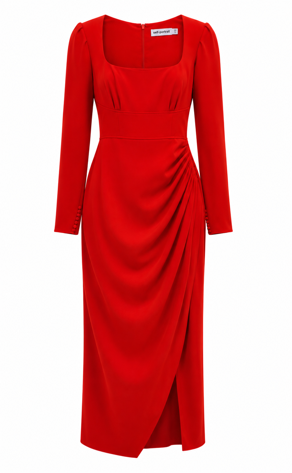 SELF-PORTRAIT red drape midi dress