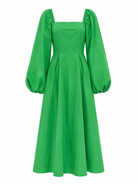 GREEN NASTYGAL LONG PUFF SLEEVE MIDI DRESS WITH OPEN BAG