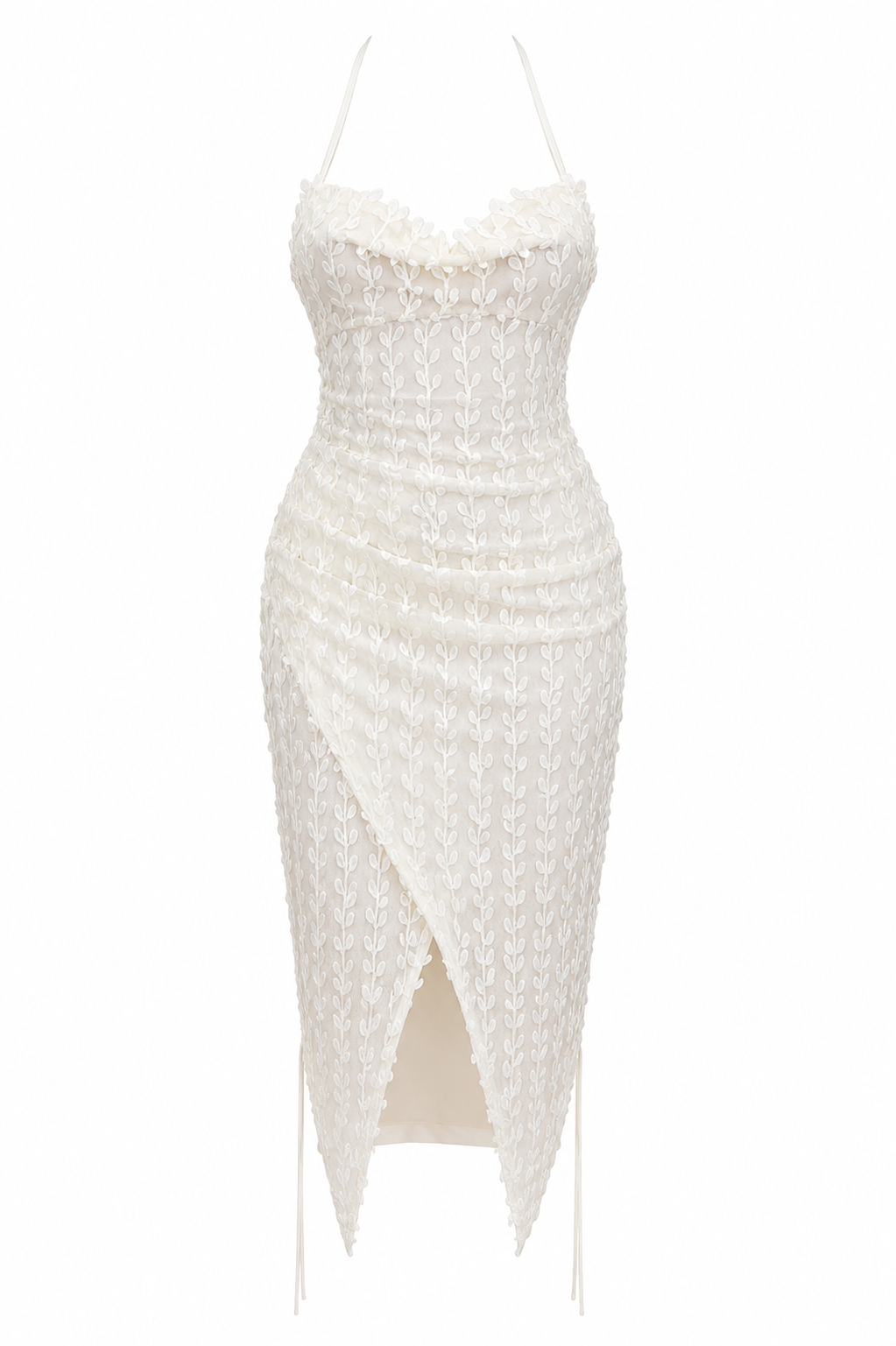 WHITE LACE MIDI DRESS WITH OPEN BACK