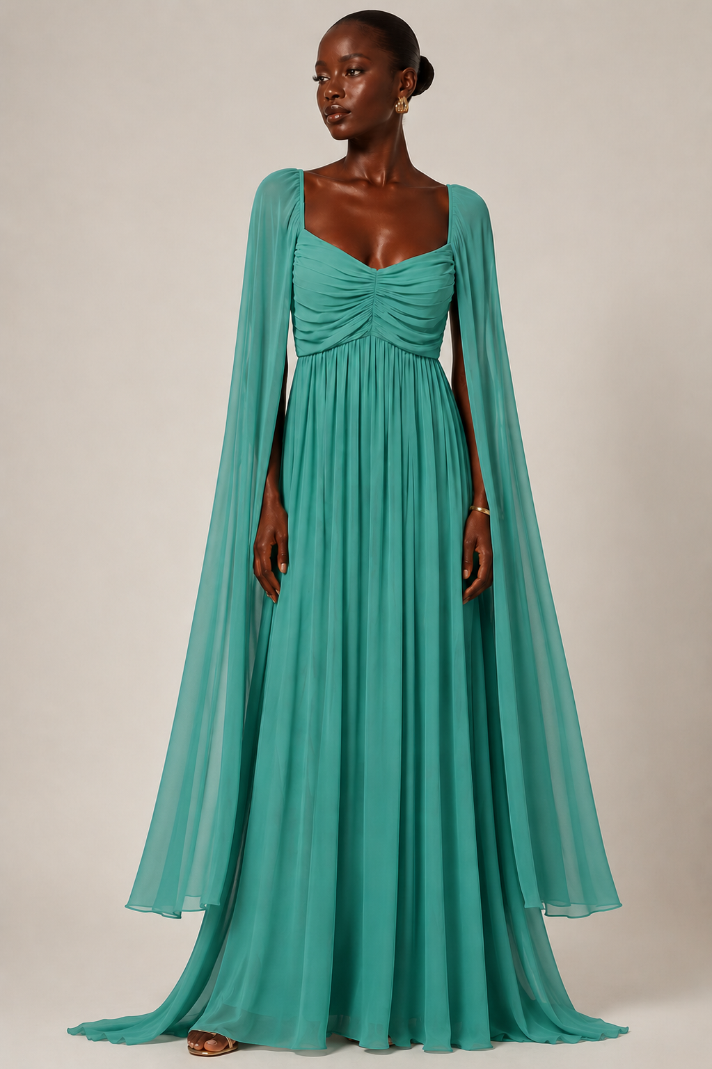 Chiffon Cape Sleeve Maxi Dress