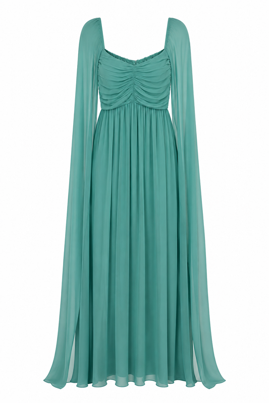 Chiffon Cape Sleeve Maxi Dress