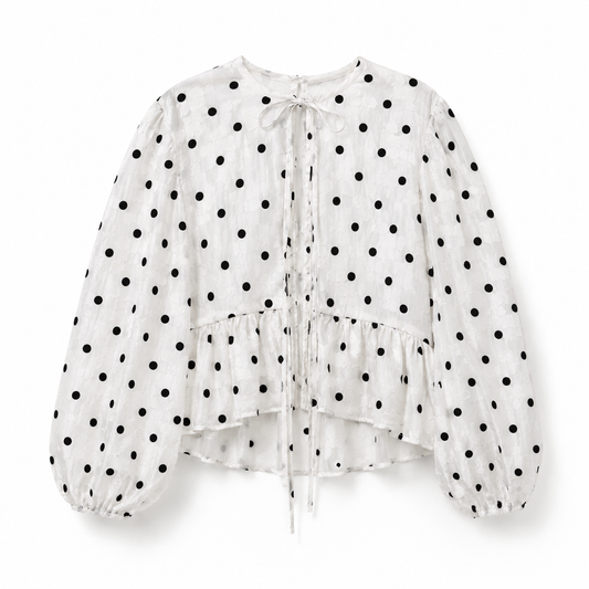 White and black polkadot M&S long sleeve