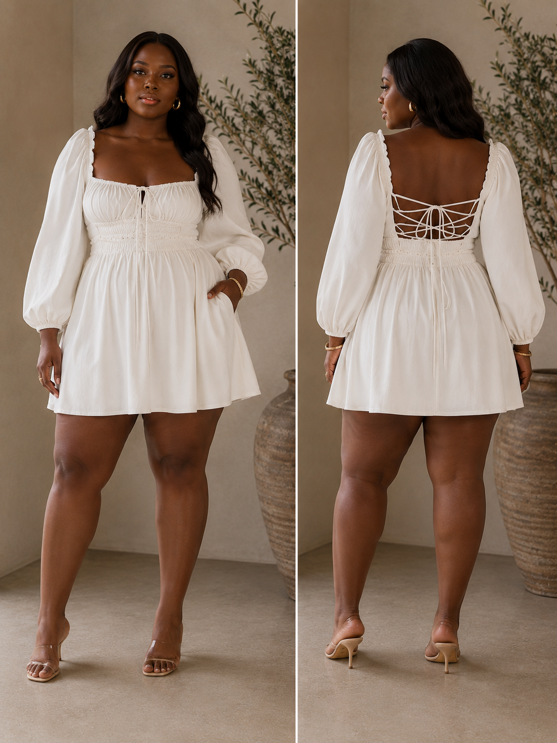 WHITE MINI DRESS WITH LACE-UP BACK