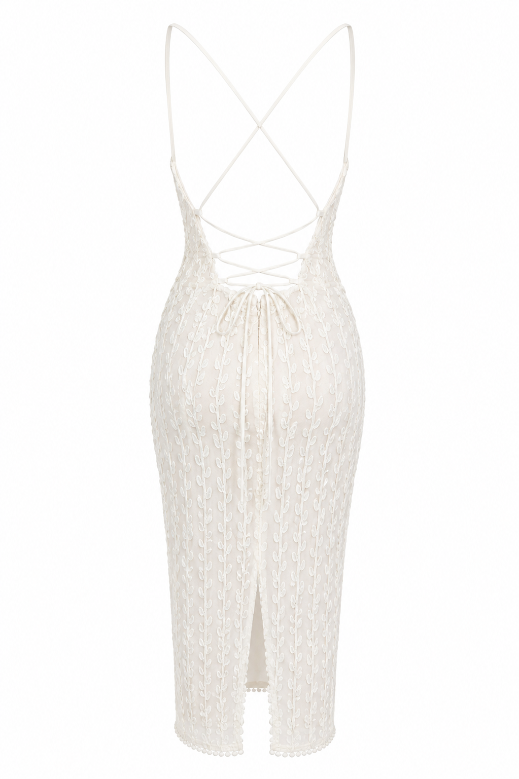 WHITE LACE MIDI DRESS WITH OPEN BACK