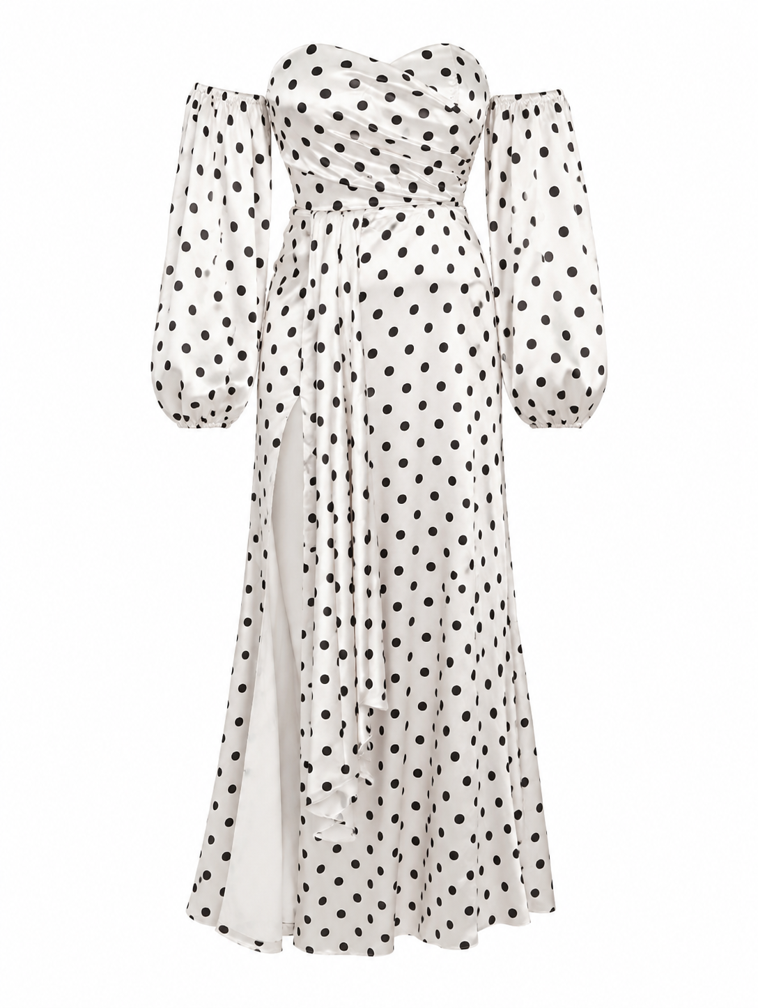 POLKADOT BOOHOO OFF SHOULDER MAXI DRESS