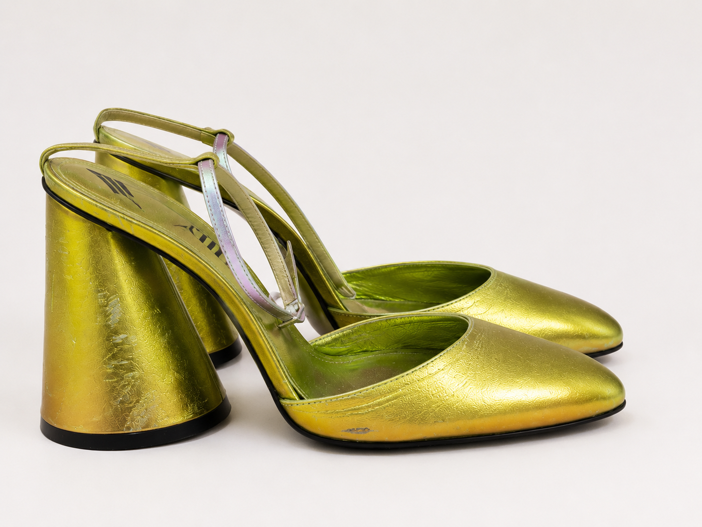 The Attico Metallic Lime Cone Heel Pumps
