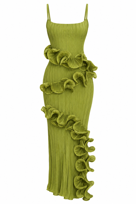Green Rendoll Ruffle midi dress