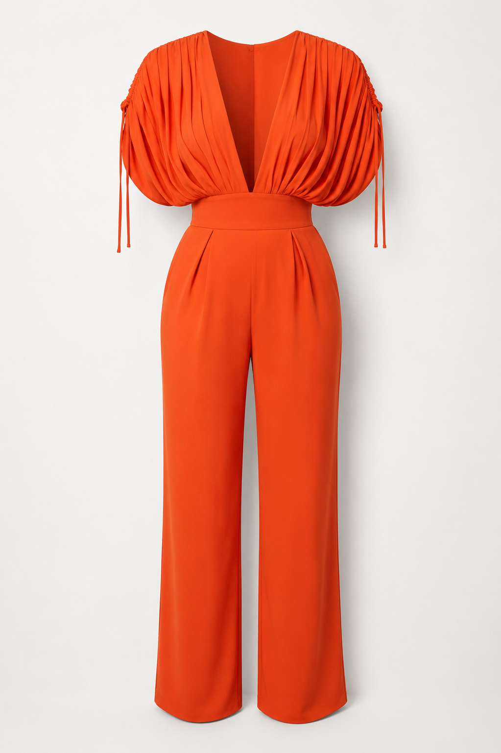 Red Missguided Ruched Sleeve Wide-Leg Jumpsuit
