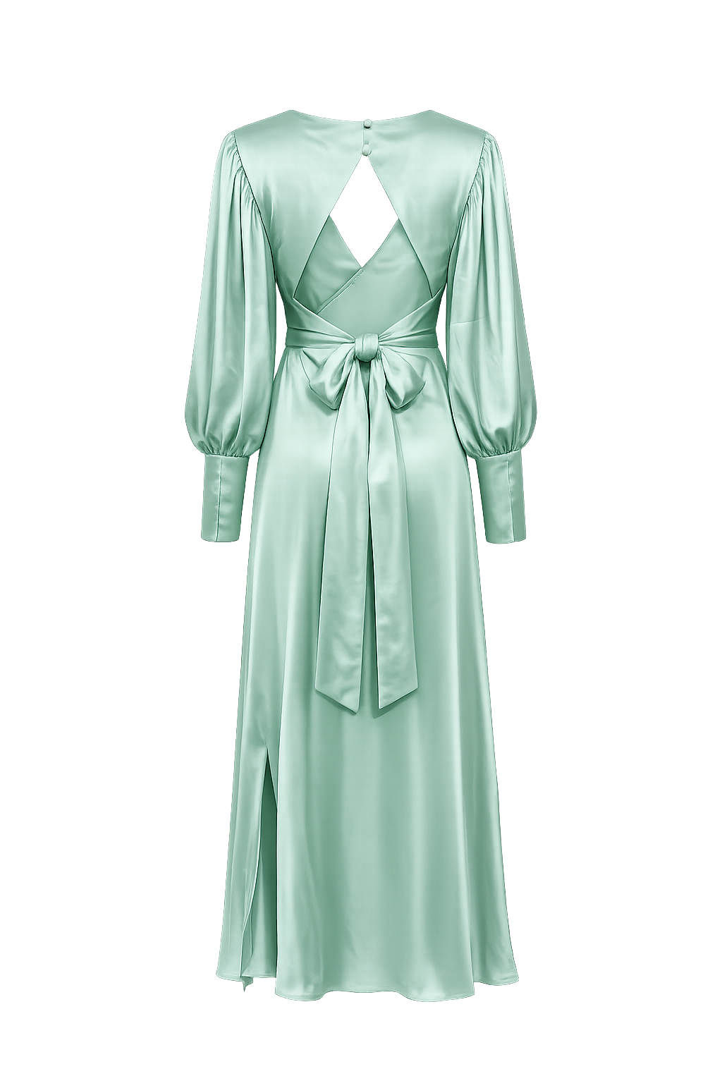 TURQUOISE ASOS SATIN MAXI DRESS WITH LONG PUFF SLEEVES OPEN BACK
