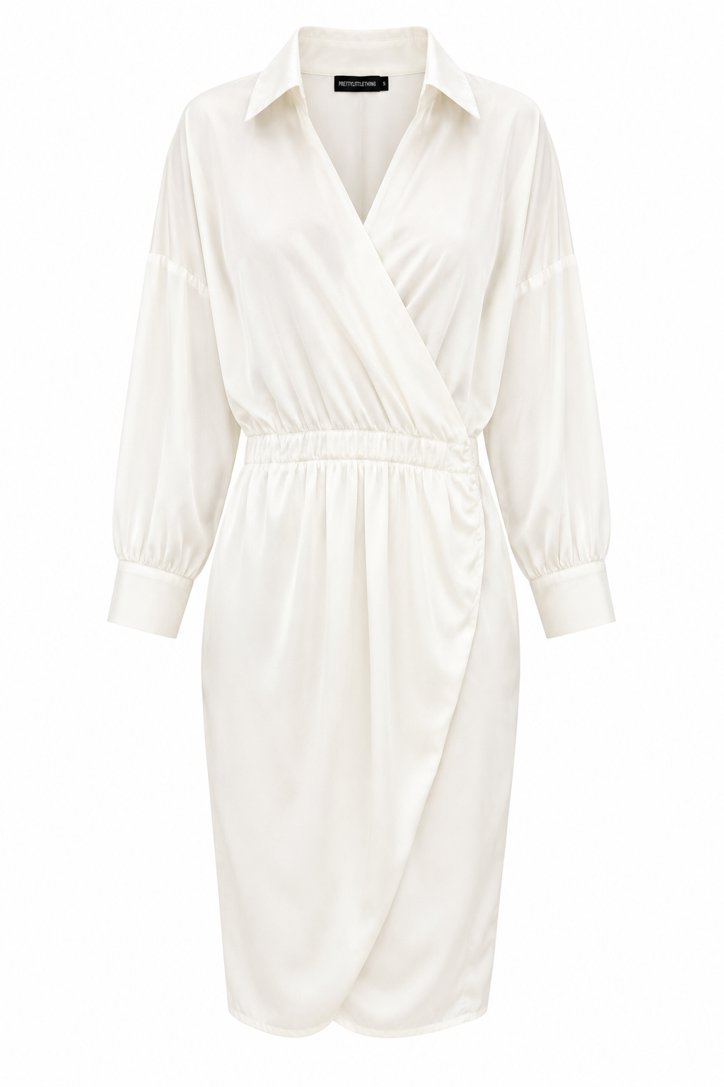 WHITE LONG SLEEVE WRAP SHIRT DRESS