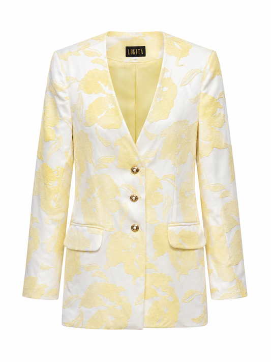 LOKITA Yellow and Cream floral jacquard blazer