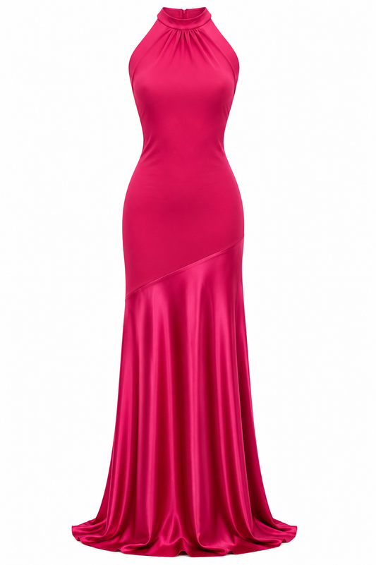 Fuchsia Ometsey halter maxi dress with back cutout