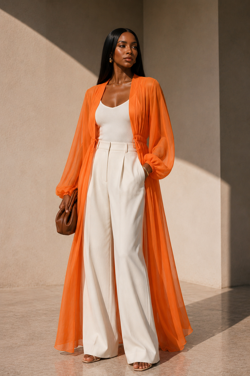 ORANGE BARKERSWOODE LONGSLEEVES BEACH COVERUP