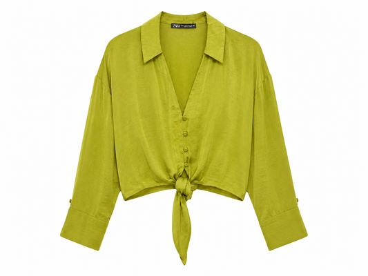 LIME GREEN ZARA CROP SHIRT