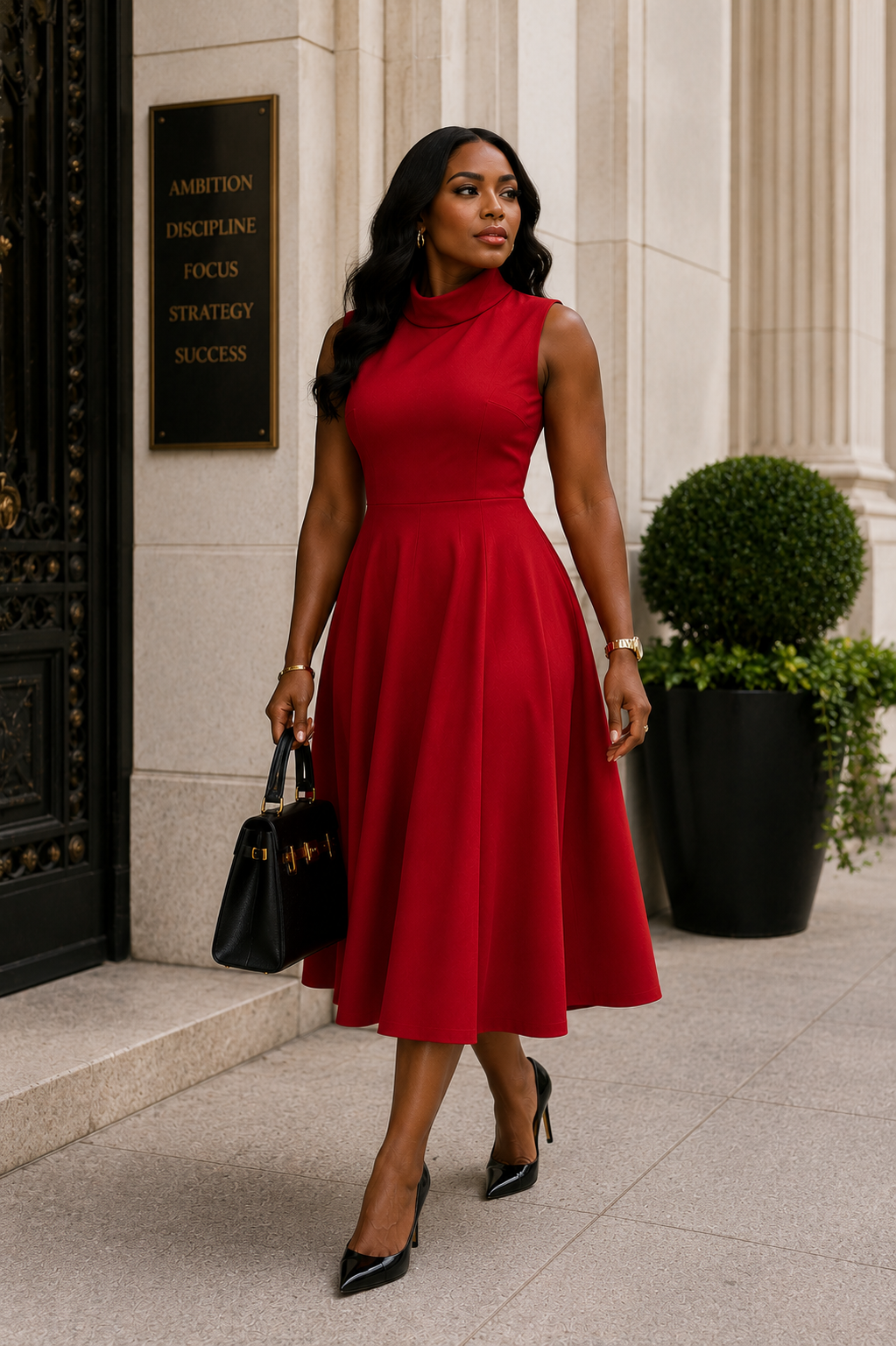 RED SLEEVELESS FIT AND FLARE MIDI DRESS