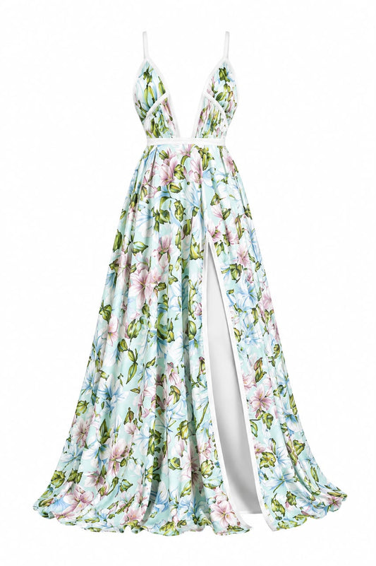 Floral Ometsey gown with high slit