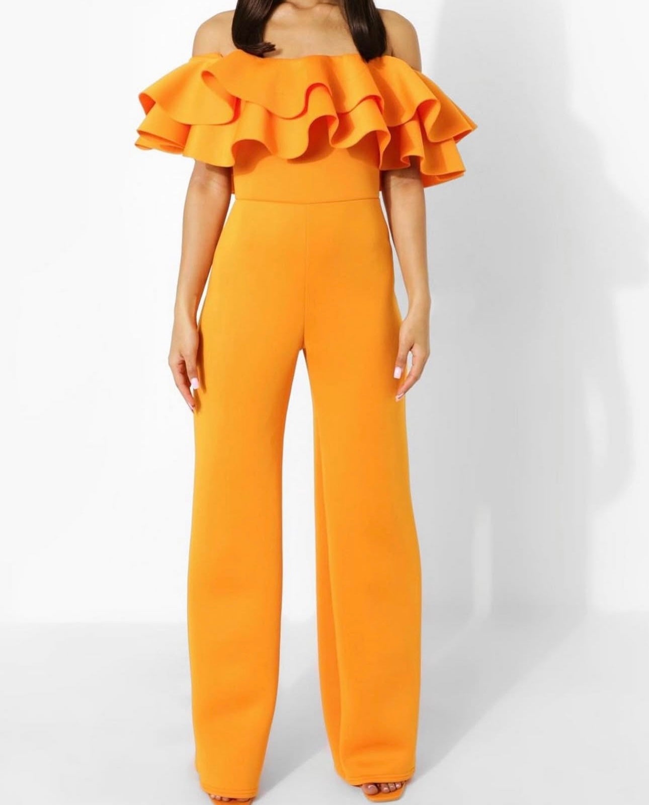 ruffle off shoulder jumpsuit