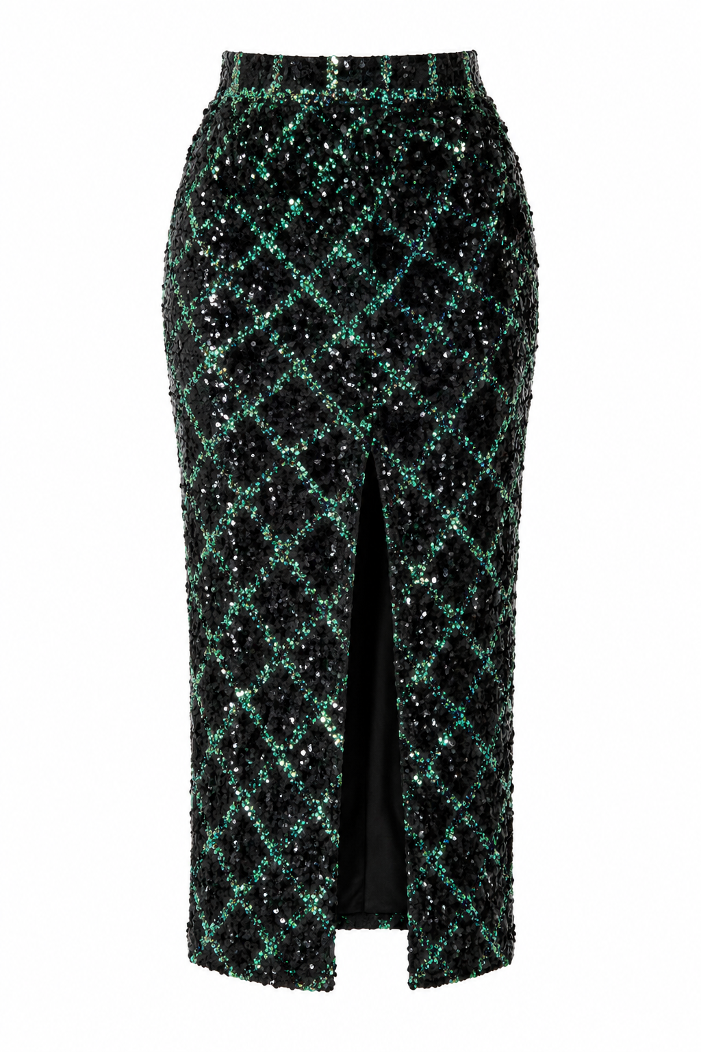 BLACK AND GREEN SEQUIN ZARA MIDI SKIRT