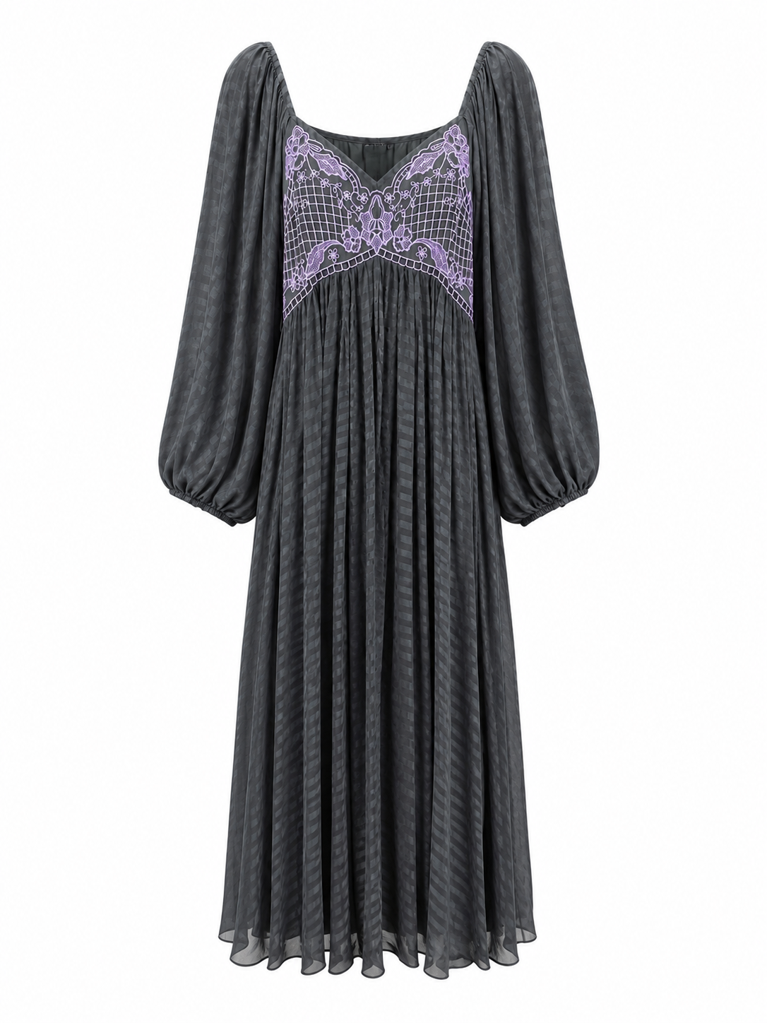 GREY ASOS PLEATED MAXI DRESS WITH EMBROIDERY