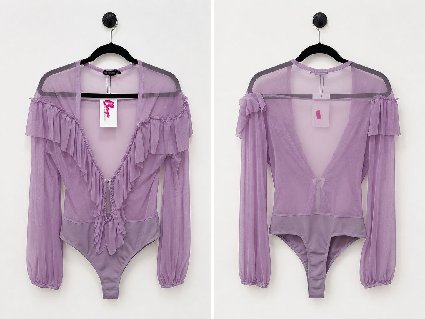 PrettyLittleThing Sheer Ruffle Bodysuit