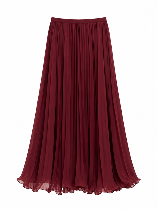 Burgundy Pitah pleated ruffle hem maxi skirt