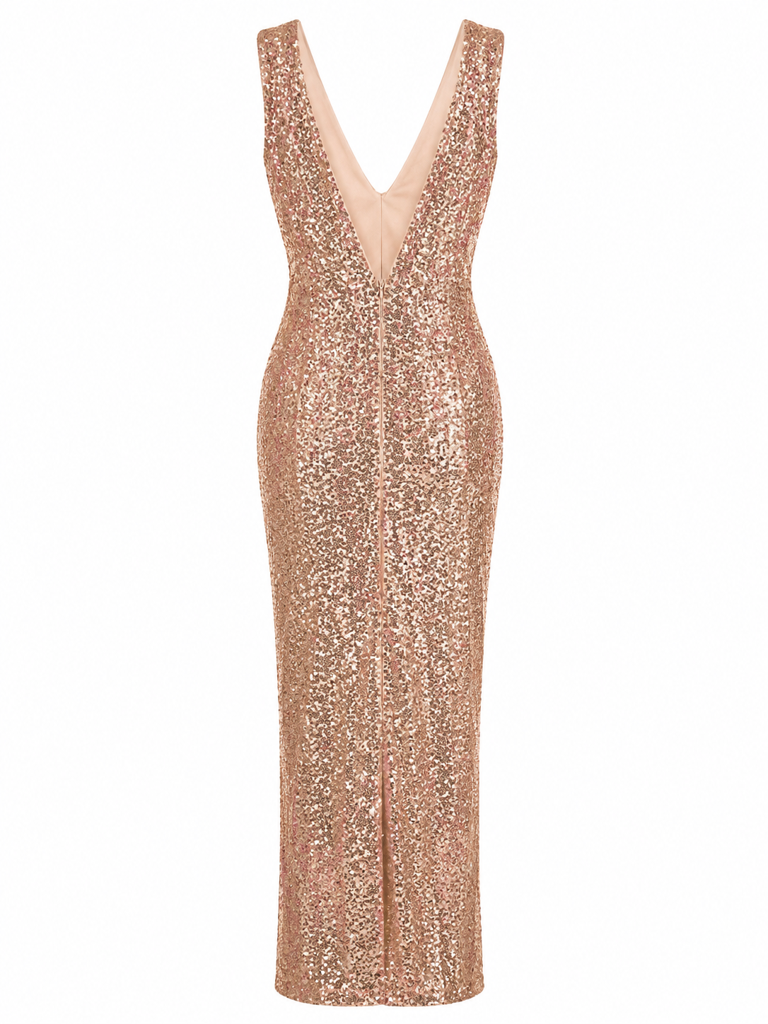 ROSE GOLD SEQUIN SLEEVELESS MIDI DRESS