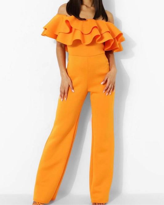 ruffle off shoulder jumpsuit