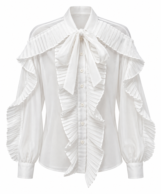 White DOS shirt with pleats detail and neck tie