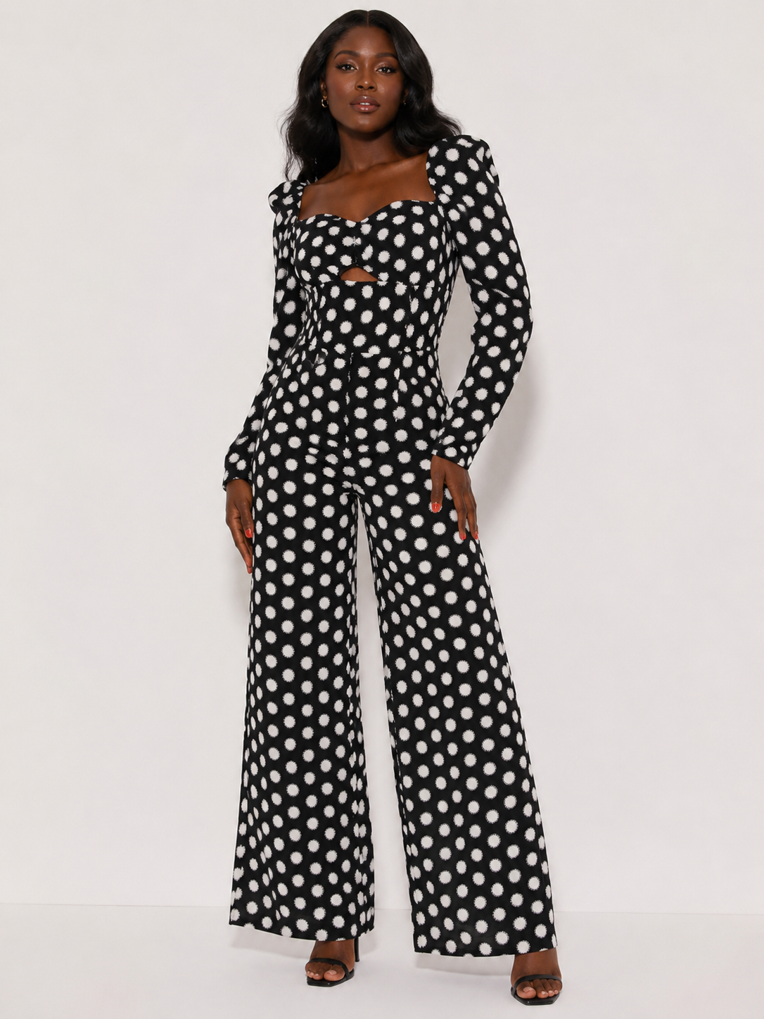 Dark Pink Polka Dot Wide-Leg Jumpsuit with keyhole