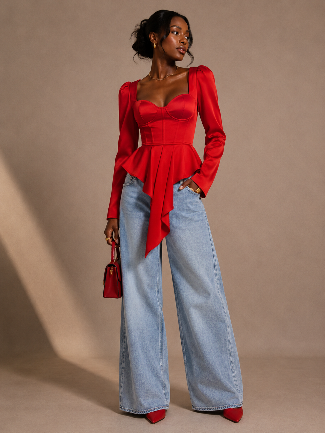 SELF PORTRAIT ASYMMETRIC DUCHESS TOP