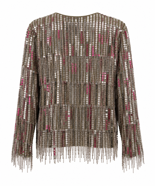 Silver embellished Asos long sleeve top with beaded fringe