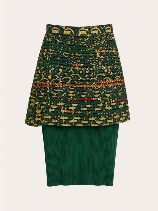 Green African print textured woven Naadu skirt