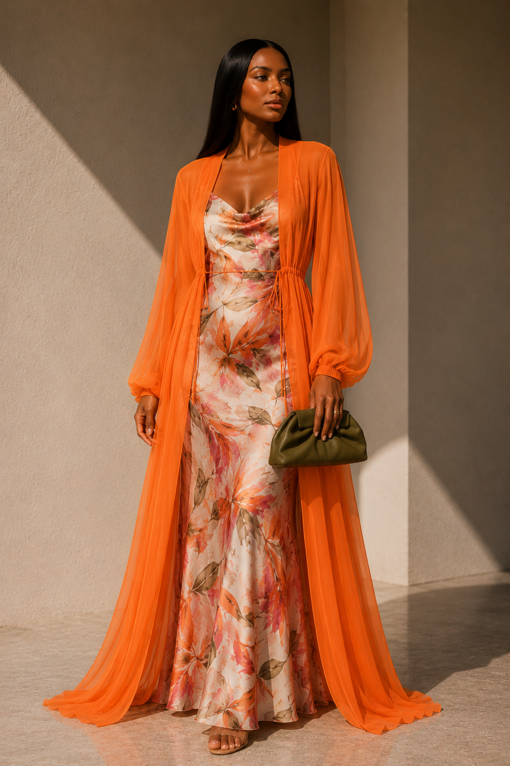ORANGE BARKERSWOODE LONGSLEEVES BEACH COVERUP