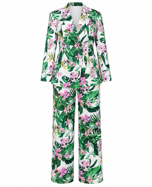 Green and white Lokita floral suit