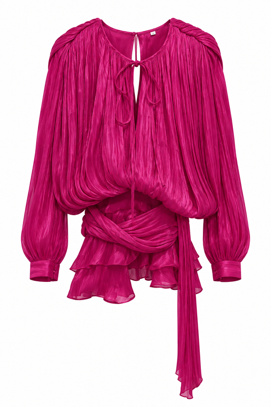 Fuchsia chiffon long sleeves blouse