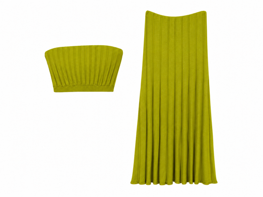 Green knit meshki midi skirt co-ord